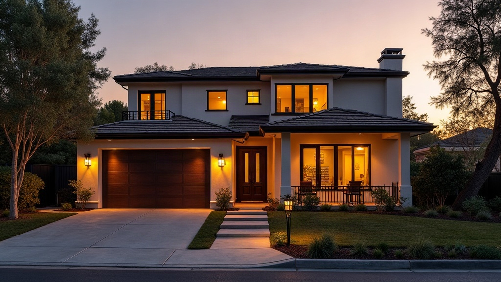 Lush manicured Southern California lawn at golden hour